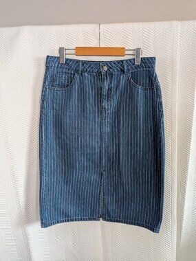 TU Denim by Tu Blue Jean Pencil Skirt With Pastel Rainbow Pin Stripes Size 12